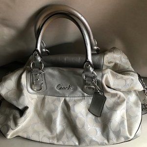 Coach Cream and Grey Handbag w/ Silver C's Decor